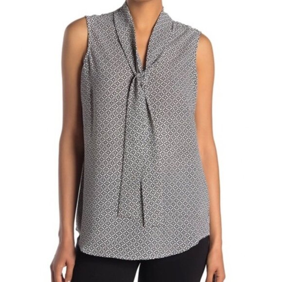Adrianna Papell Tie Neck Geometric Printed Sleeveless Blouse Top Size M - Picture 11 of 11